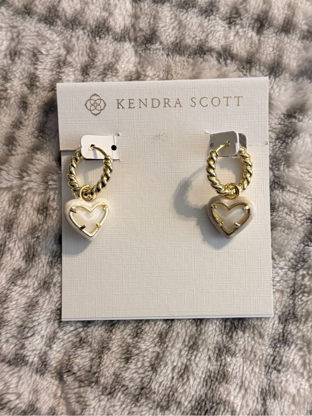 Kendra Scott Gold Heart Hoop Earrings with White Inlay